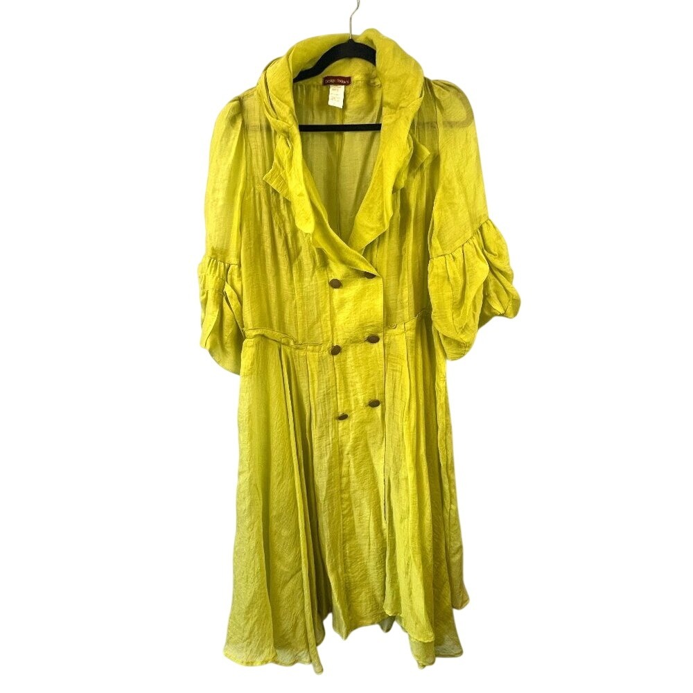 Vintage Design Today's Sheer Chartreuse Fit n Flair Bell Sleeve Midi Dress Sz L